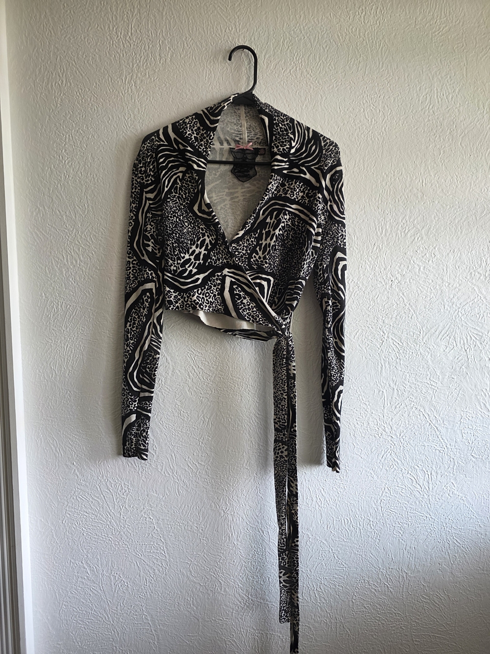 Twelve by Twelve Black and White Animal Print Wrap Blouse